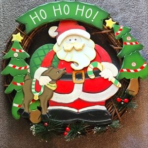 Christmas 3D wooden Santa Wreth with sparkles Vintage